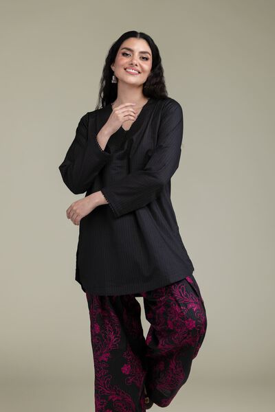 Embroidered | Cotton Dobby | Short Black Kurta | USD 35.00
