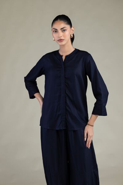 Embroidered | Viscose Crepe | Navy Viscose Shirt | USD 17.50