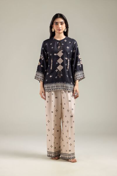 Embroidered | Viscose Crepe | Geometric Beige Trousers | USD 15.00