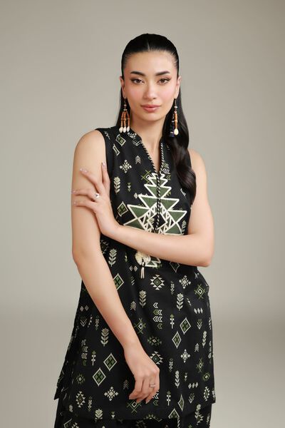 Embroidered | Cotton Dobby | Black Sleeveless Kurta | USD 30.00