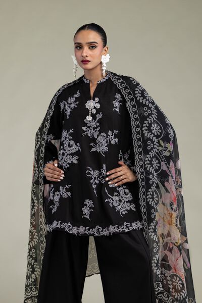 Embroidered | Raw Silk | Black Silk Kurta | USD 60.00