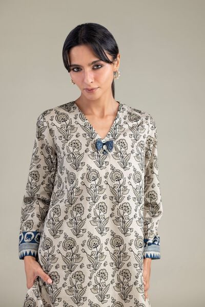 Cambric | Beige V-Neck Kurta | USD 35.00