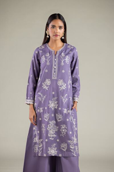 Embroidered | Raw Silk | Floral V-Neck Kurta | USD 16.50