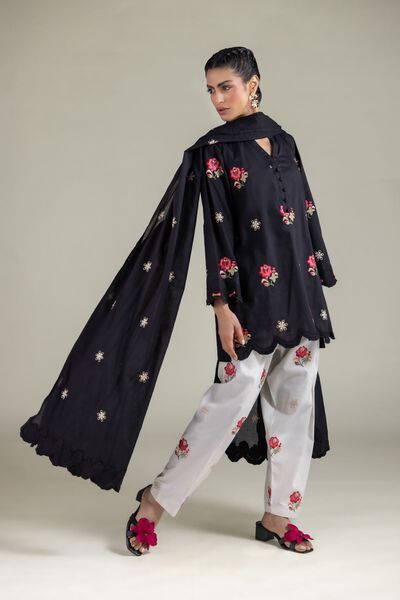 Embroidered | Textured Cotton | Floral Straight Shalwar | USD 30.00