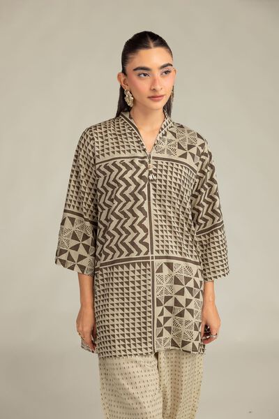 Printed | Cambric | Beige V-Neck Kurta | USD 17.50