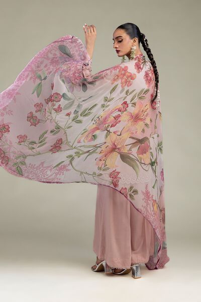 Embroidered | Chiffon | Floral Pink Dupatta | USD 30.00