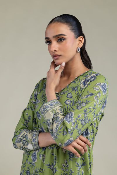 Printed | Cambric | Floral Green Kurta | USD 35.00