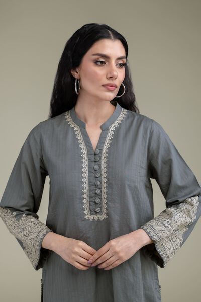 Embroidered | Cotton Dobby | Gray Cotton Kurta | USD 45.00
