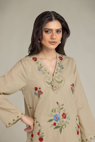 Embroidered | Cotton Dobby | Cotton V-Neck Kurta | USD 40.00