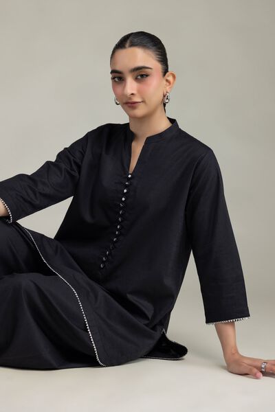 Embroidered | Textured Cotton Viscose | Black Cotton Kurta | USD 35.00