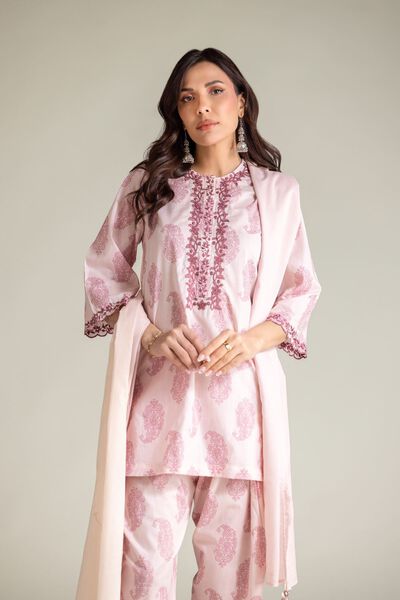 Embroidered | Cambric | Pink Paisley Kurta | USD 17.50