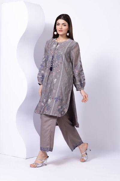 Embroidered | Crosshatch Raw Silk | Pants | USD 6.00